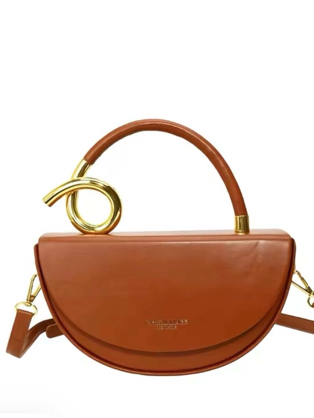 Brown Semi-Circular Crossbody Bag with Gold Knot Accent